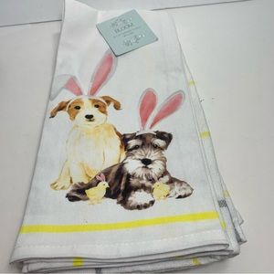 NWT. Bloom set of 4 Easter dog towels. 18” x 28”. two dogs in bunny ears